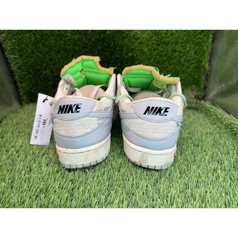 Nike X Off-White Dunk Low DM1602-108 Athletic Sneaker Mens 9.5 White Leather Gym